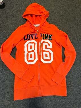 Vintage PINK Victoria's Secret Orange Full Zip Hoodie 86 XS